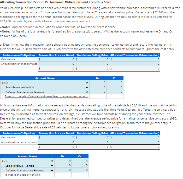 Solved Allocating Transaction Price to Performance