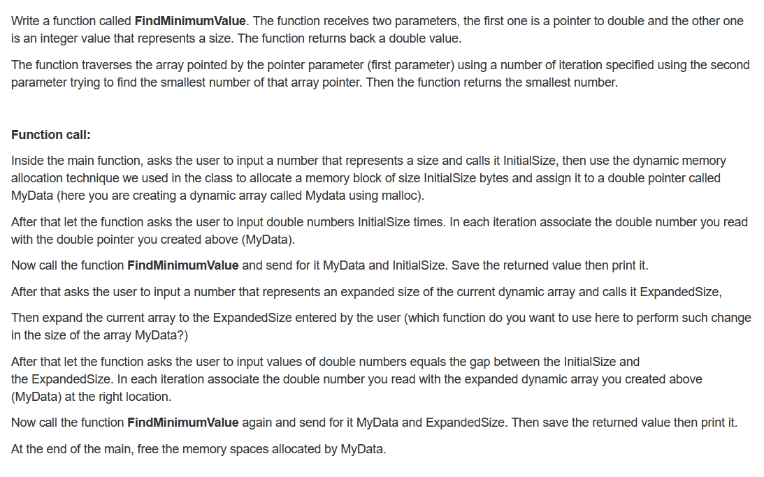 Solved Write a function called FindMinimum Value. The | Chegg.com
