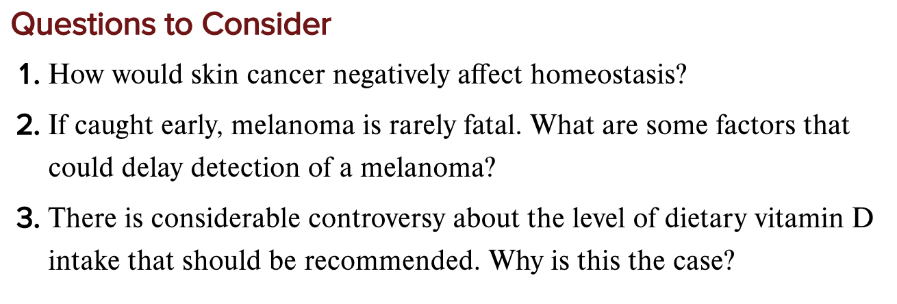 How would skin cancer negatively affect homeostasis