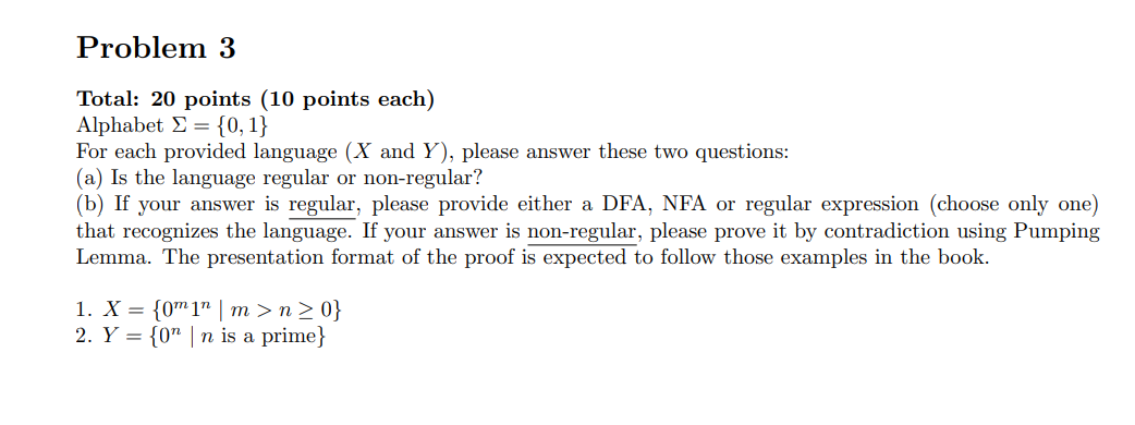 Solved Total: 20 points (10 points each) Alphabet Σ={0,1} | Chegg.com