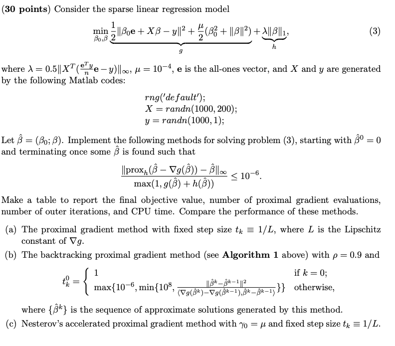 (30 ﻿points) ﻿Consider the sparse linear regression | Chegg.com