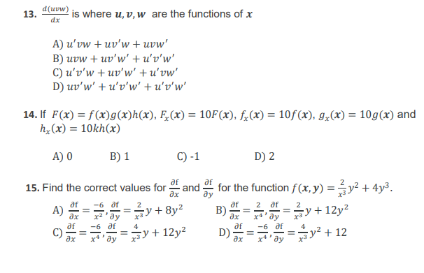 Solved 13 Duvw Is Where U V W Are The Functions Of X Dx Chegg Com