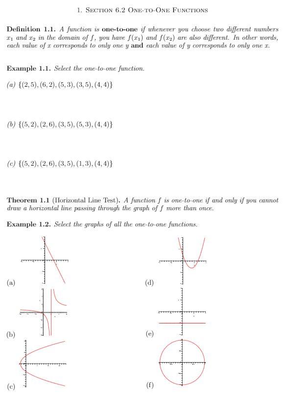 Solved 1 Section 6 2 One To One Functions Definition 1 1 A Chegg Com