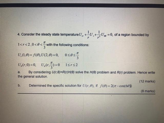 Solved 4. Consider the steady state temperature U+U+U=0, of | Chegg.com