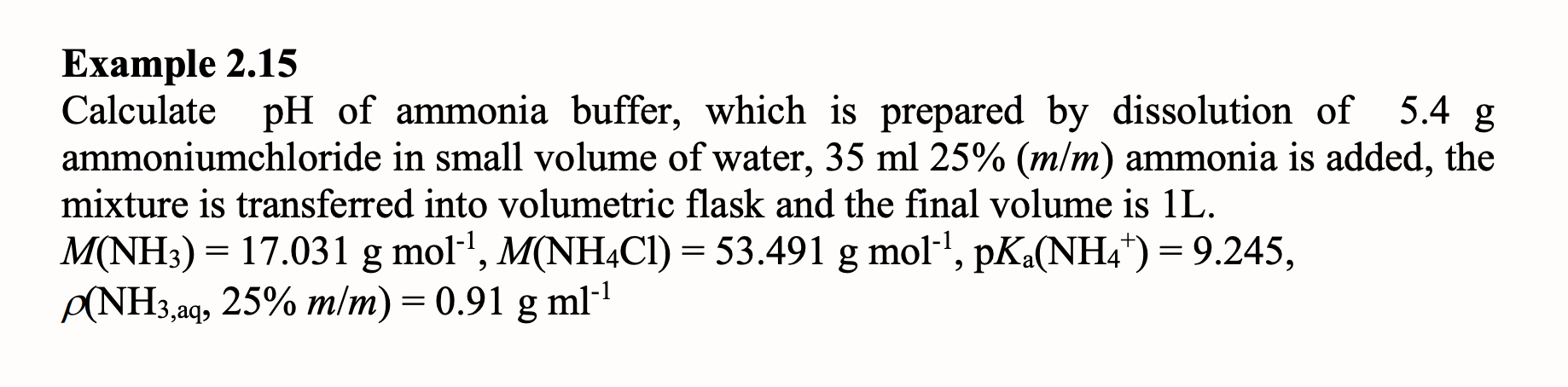 Solved Example 2.15 Calculate pH of ammonia buffer, which is | Chegg.com