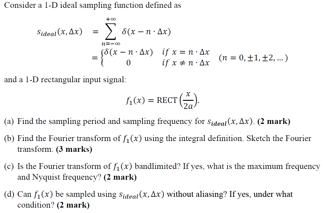 Solved Consider a 1-D ideal sampling function defined as +0o | Chegg.com