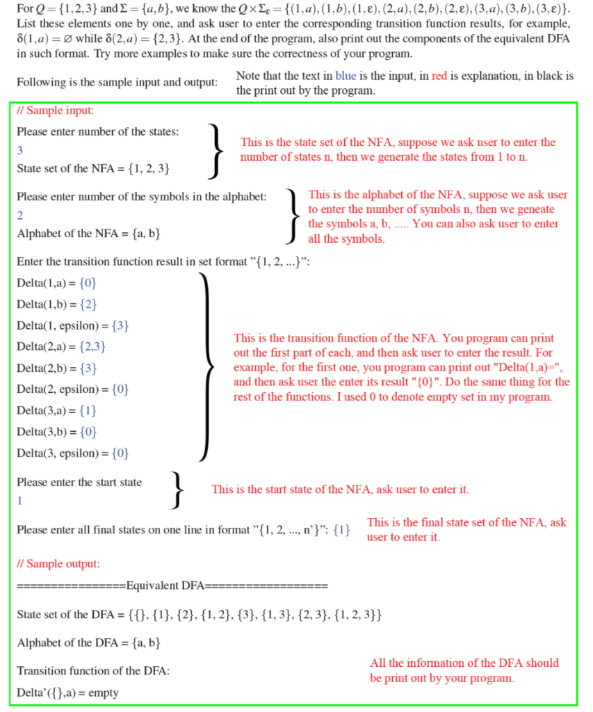 Project Problem: Convert NFAs To The Equivalent DFAs | Chegg.com