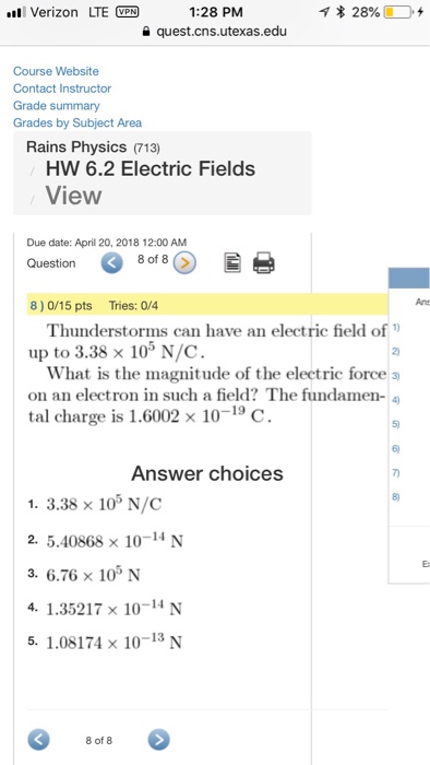 Solved 1:28 PM E Quest.cns.utexas.edu Verizon LTE PN Course | Chegg.com