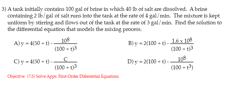 Solved 108 3) A Tank Initially Contains 100 Gal Of Brine In | Chegg.com