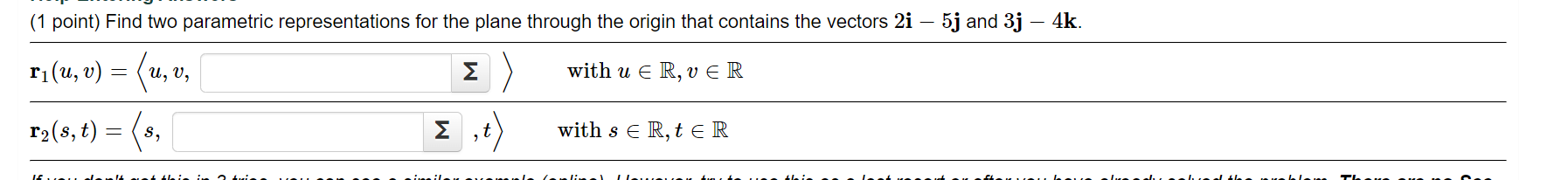 Solved (1 point) Find two parametric representations for the | Chegg.com
