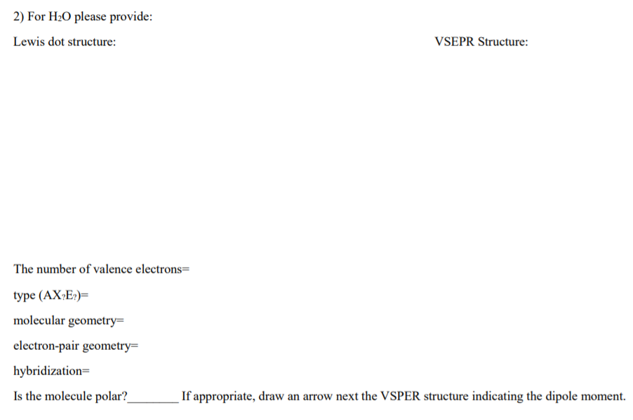 h2o vsepr number