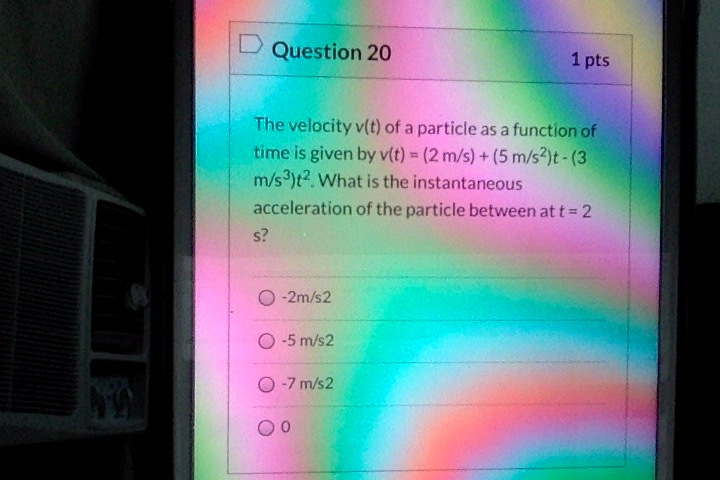 Solved D Question 20 1 pts The velocity v(t) of a particle | Chegg.com