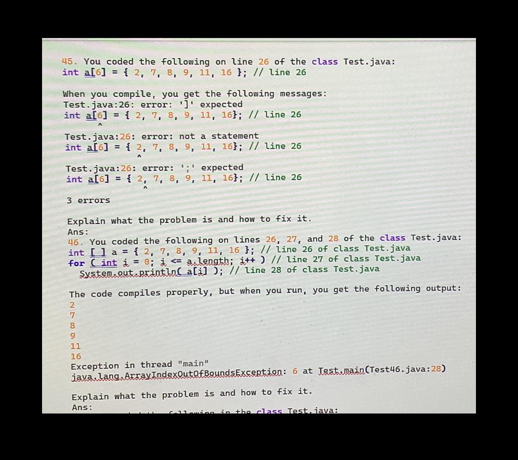 Solved 45. You coded the following on line 26 of the class | Chegg.com