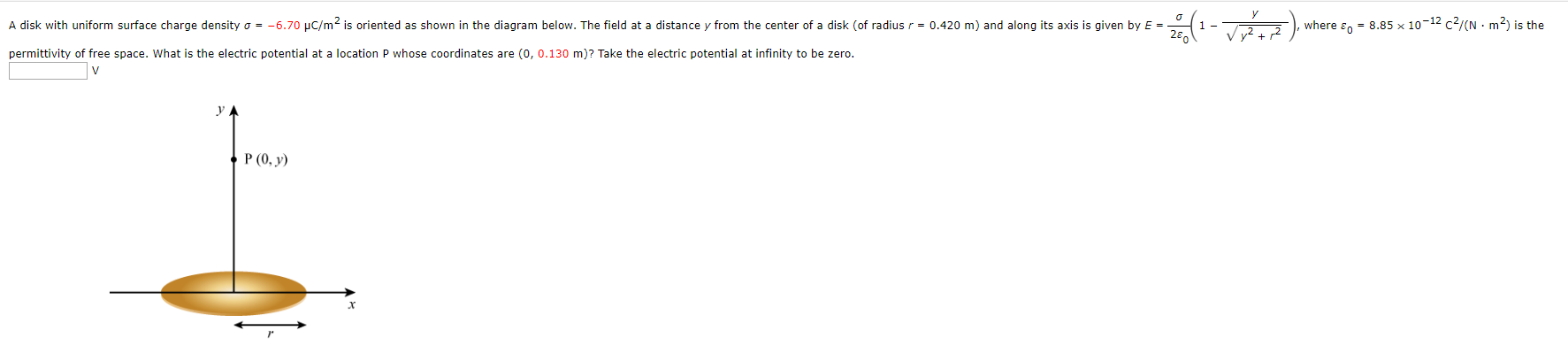 Solved A disk with uniform surface charge density o = -6.70 | Chegg.com