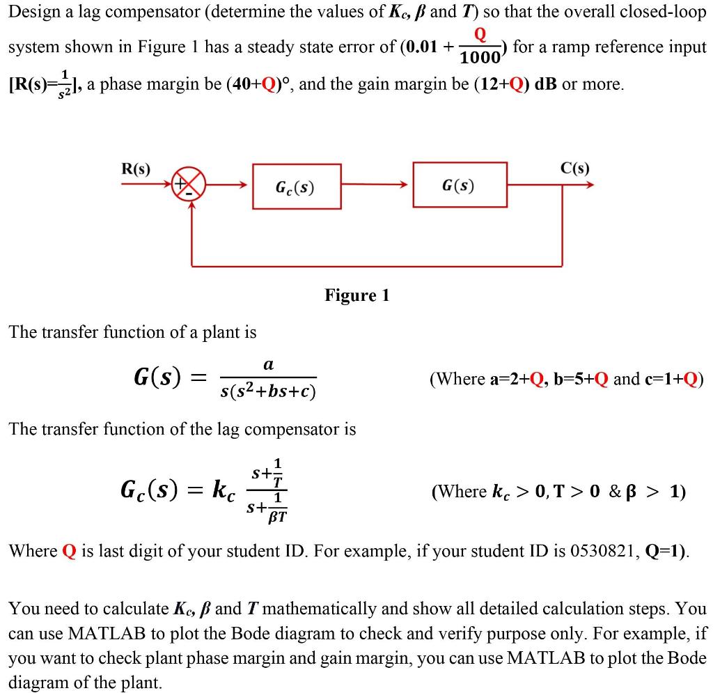 Design A Lag Compensator Determine The Values Of Kc Chegg Com