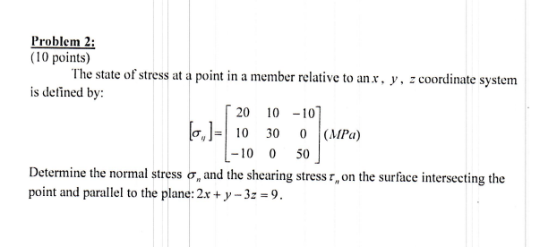 Solved Problem 2: (10 points) The state of stress at a point | Chegg.com