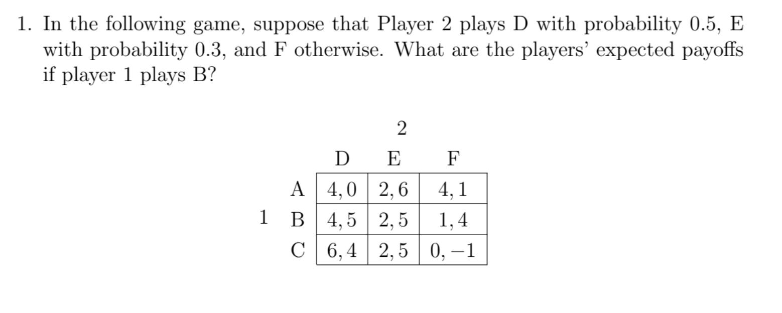 Solved 1. In The Following Game, Suppose That Player 2 Plays | Chegg.com