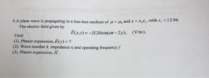 Solved 4A plane wave is propagating in a loss-less medium of | Chegg.com