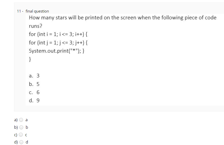 Solved 11 - final question How many stars will be printed on | Chegg.com