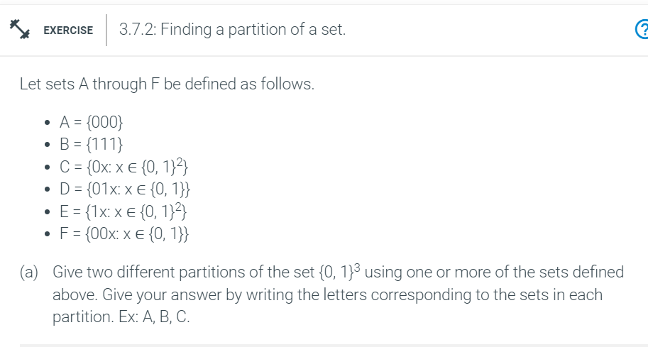 Solved 3.7.2: Finding A Partition Of A Set. Let Sets A | Chegg.com