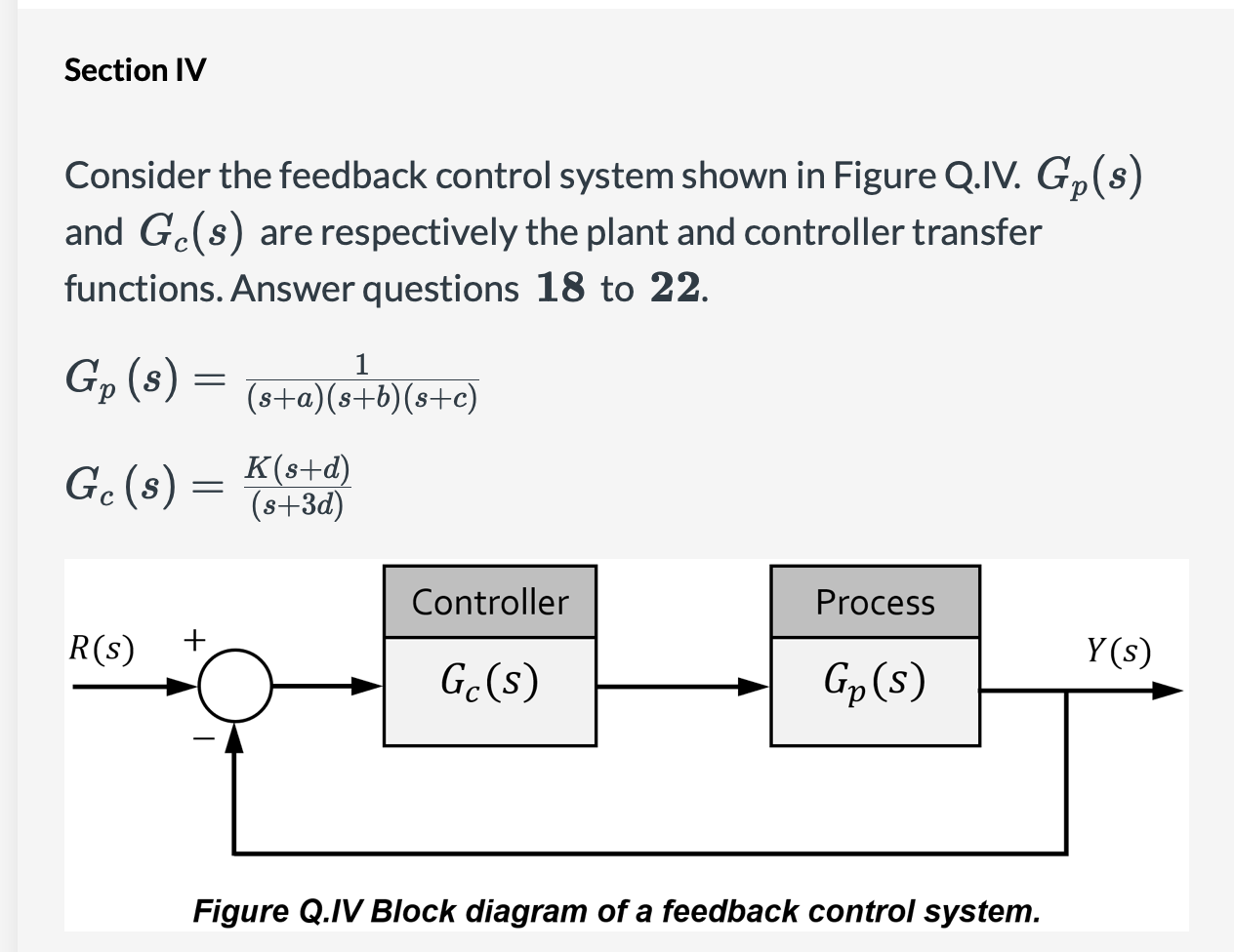 Solved Section IV Consider the feedback control system shown | Chegg.com