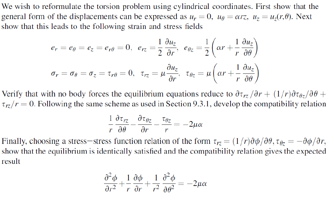 Solved We wish to reformulate the torsion problem using | Chegg.com