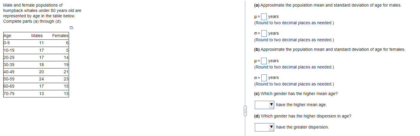 Solved Male and female populations of humpback whales under | Chegg.com