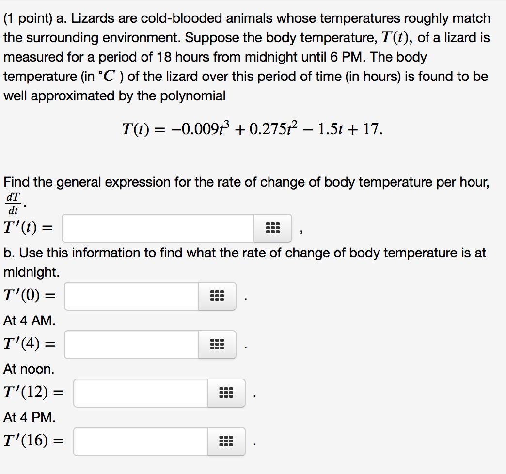 Solved (1 point) a. Lizards are cold blooded animals whose | Chegg.com