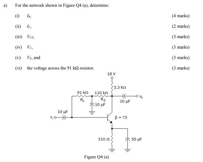 Solved a) For the network shown in Figure Q4 (a), determine: | Chegg.com