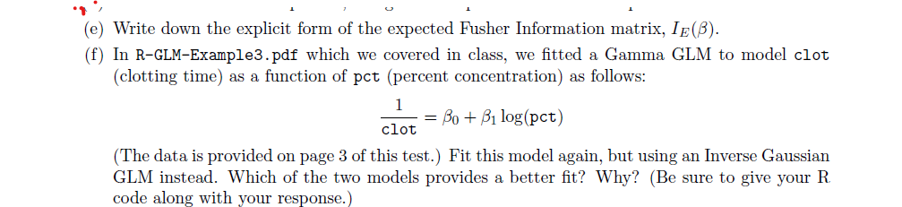 Solved 1. The Inverse Gaussian GLM. Consider the density | Chegg.com