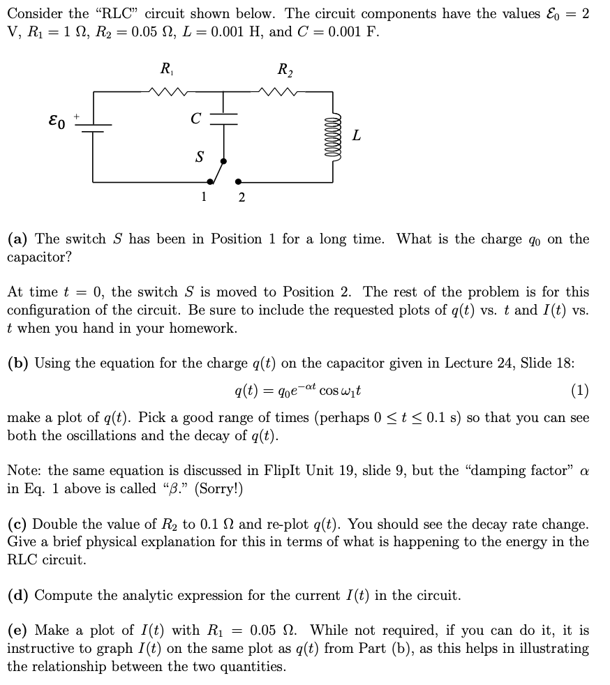 Solved Consider The Rlc Circuit Shown Below The Circui Chegg Com
