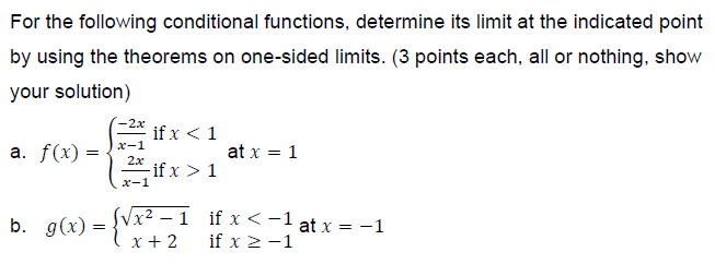 Solved For The Following Conditional Functions, Determine 