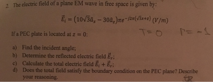 Solved The electric field of a plane EM wave in free space | Chegg.com