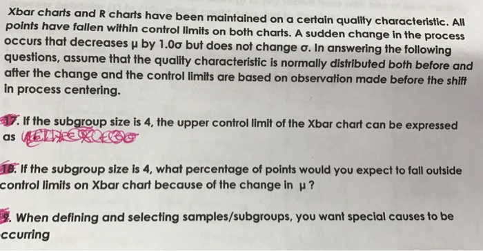 Solved X bar charts and R charts have been maintained on a | Chegg.com