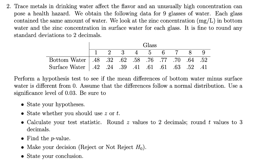 Solved 2. Trace metals in drinking water affect the flavor | Chegg.com