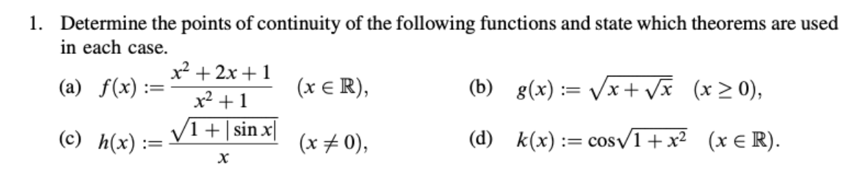 Solved Determine the points of continuity of the following | Chegg.com