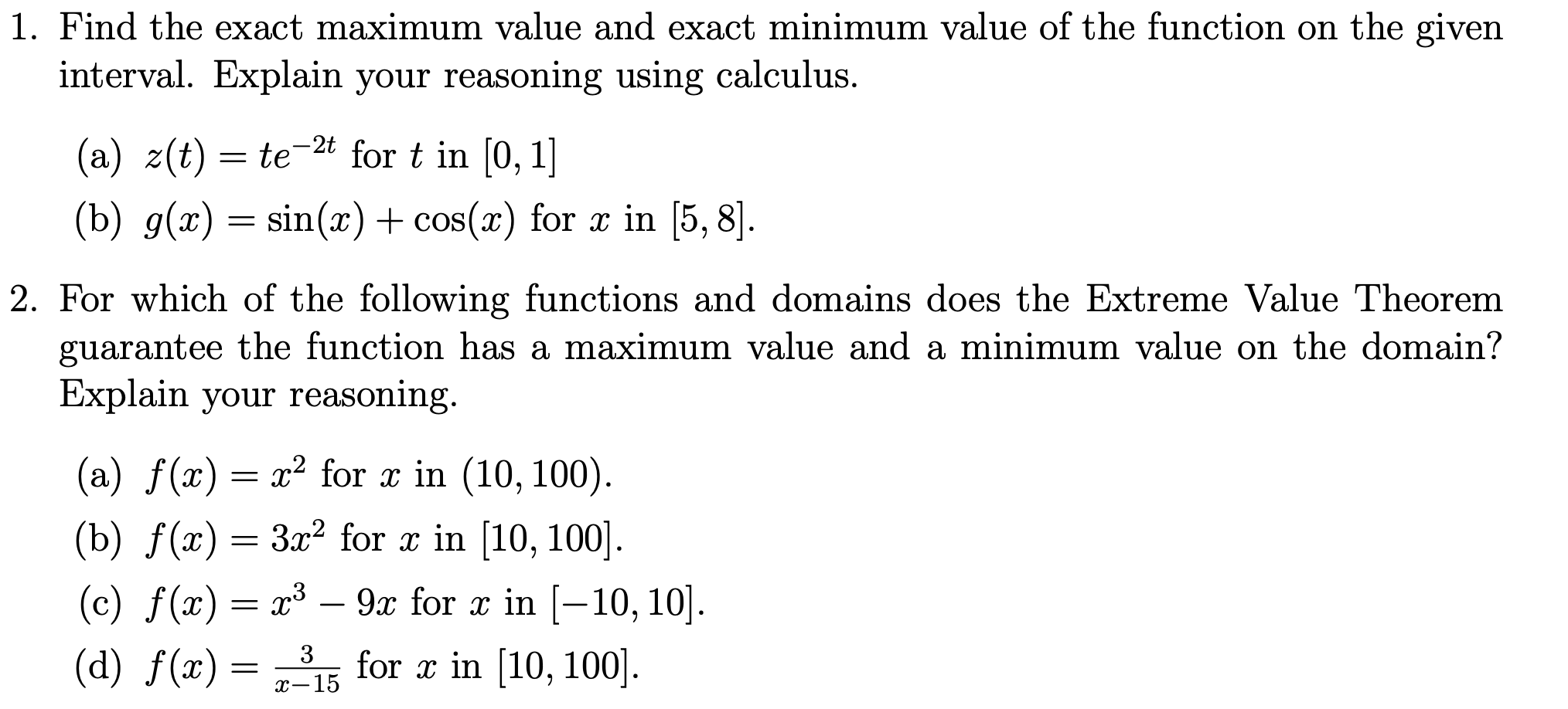 Solved 1. Find the exact maximum value and exact minimum | Chegg.com