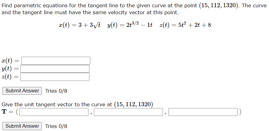 Solved Find Parametric Equations For The Tangent Line To The | Chegg.com