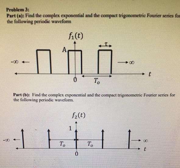 Problem 3: Part (a): Find the complex exponential and the compact trigonometric Fourier scries for the following periodic wav