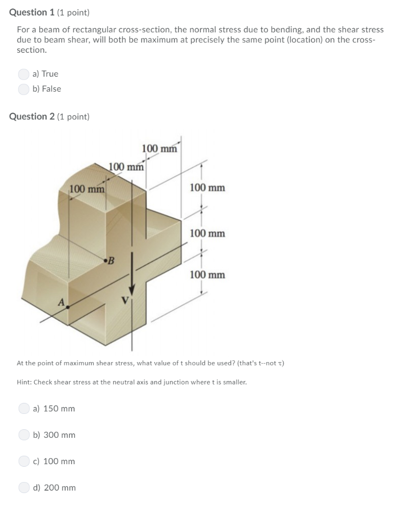 Solved Question 1 (1 point) For a beam of rectangular | Chegg.com