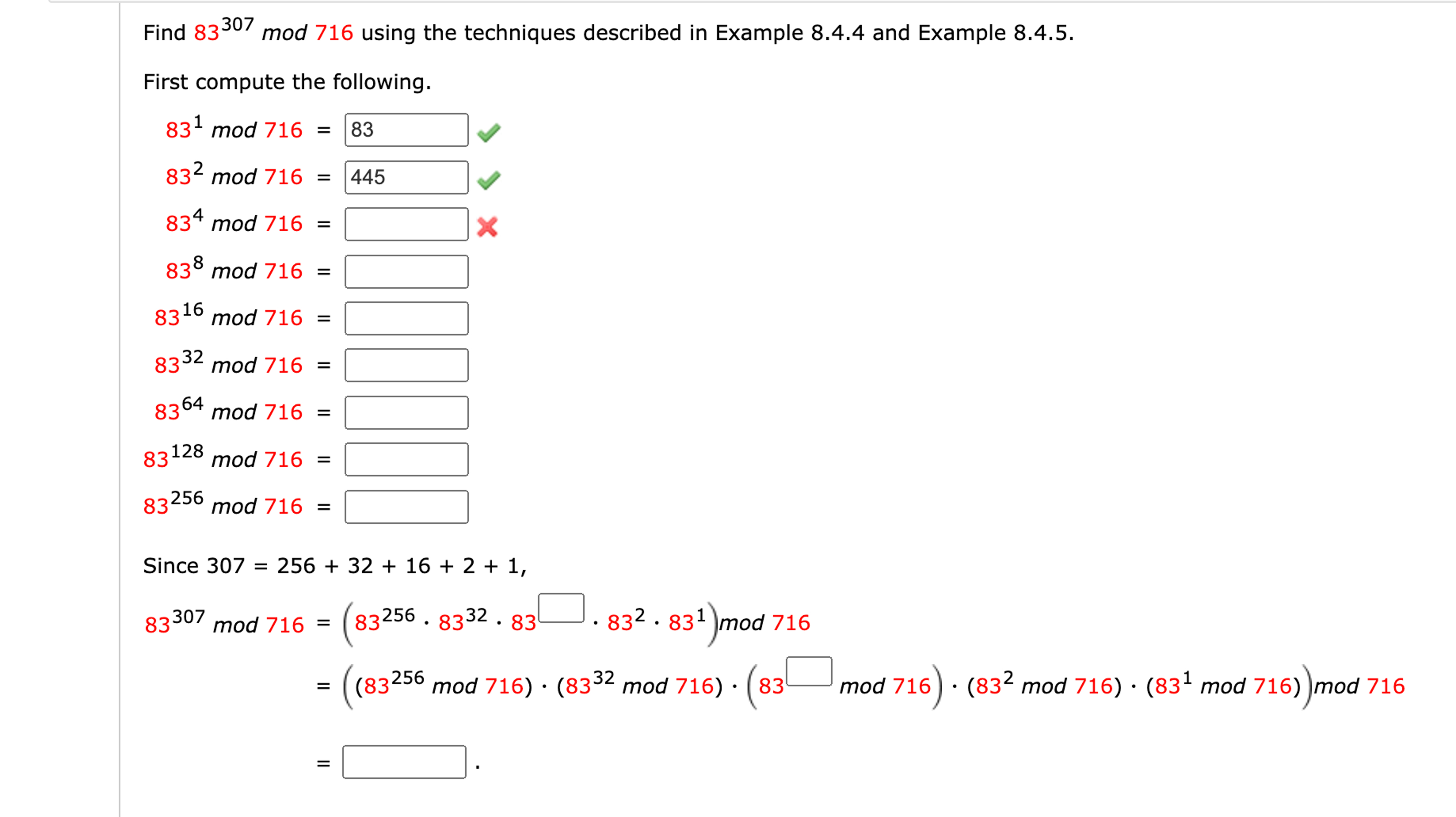 Solved Find 83307 ﻿mod 716 ﻿using the techniques described | Chegg.com