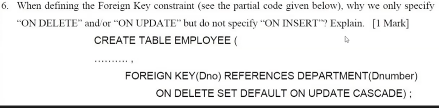 Solved 6. When defining the Foreign Key constraint (see the | Chegg.com