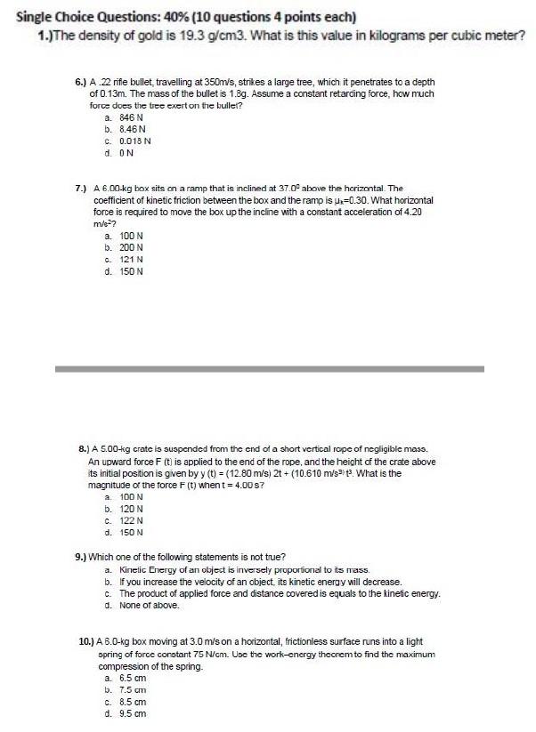 Solved Single Choice Questions: 40% (10 questions 4 points | Chegg.com