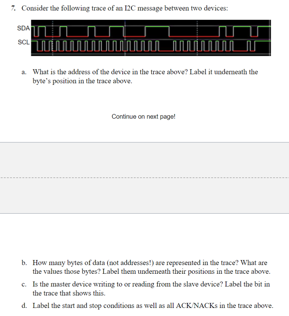 Solved Consider the following trace of an I2C message | Chegg.com