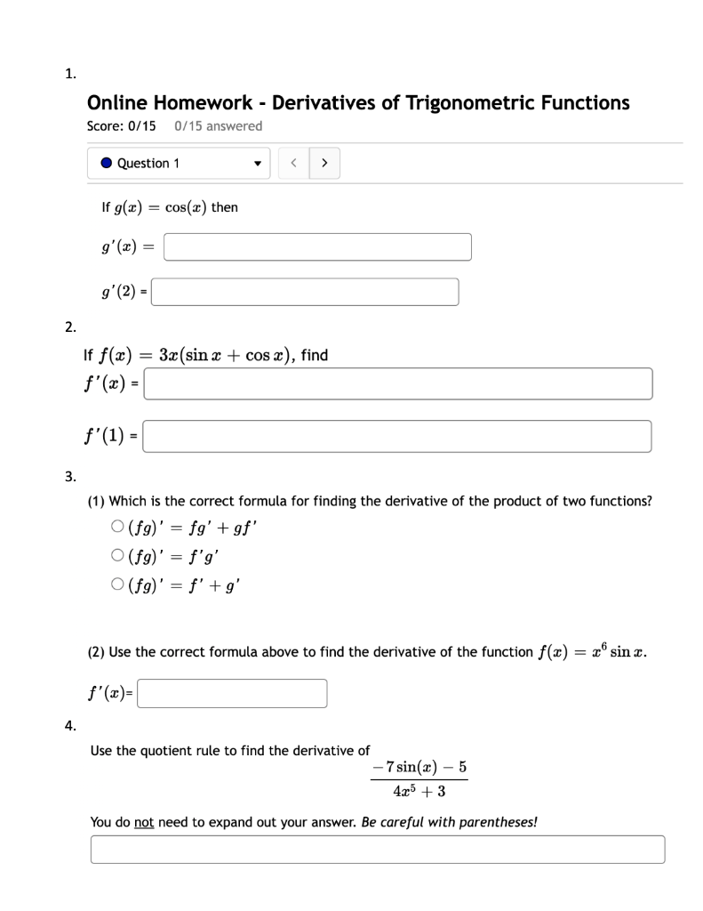 differentiation of trigonometric functions homework answers