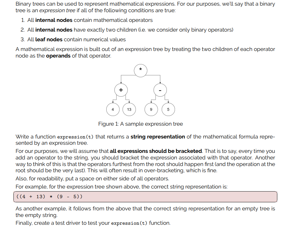 Solved Binary trees can be used to represent mathematical | Chegg.com