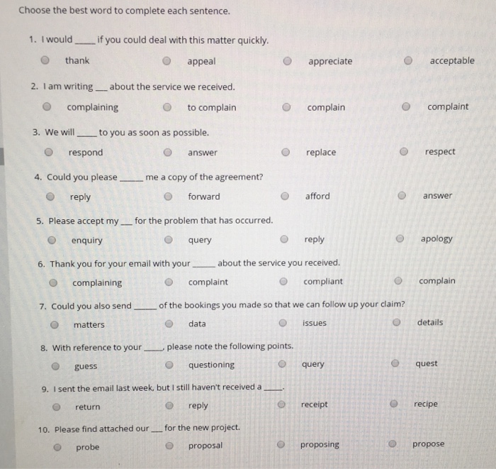 Solved Choose The Best Word To Complete Each Sentence 1 Chegg