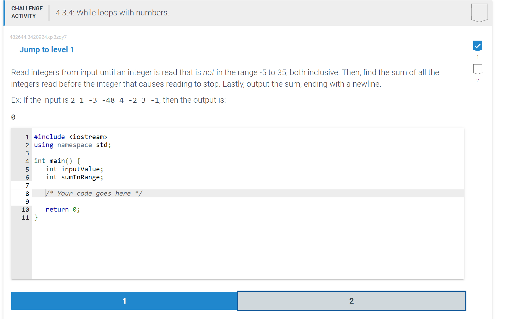 Solved 482644.3420924.qx3zqy7 Jump To Level 1 Read Integers | Chegg.com