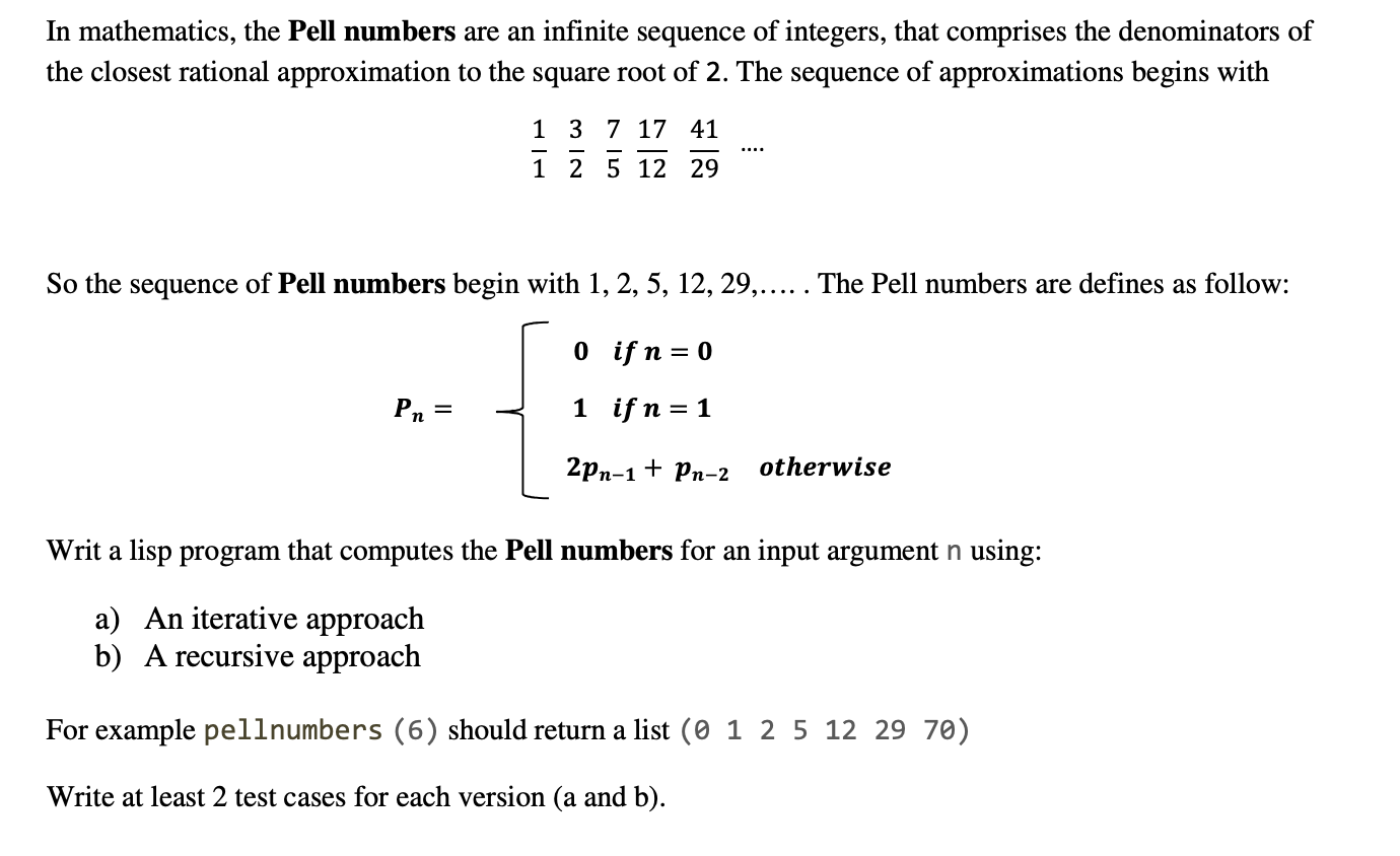 Solved In mathematics, the Pell numbers are an infinite | Chegg.com