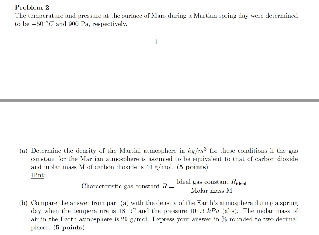 Solved Problem 2 The temperature and pressure at the surface | Chegg.com